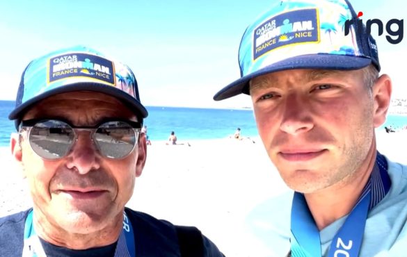 Patrick Evenepoel en Tom Demeyer na de Ironman Nice (foto: 3athlon.be screenshot Ring TV)
