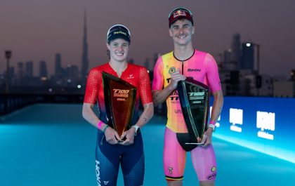 Taylor Knibb en Marten Van Riel zijn de T100 wereldkampioenen long distance triatlon 2024 (foto: T100/